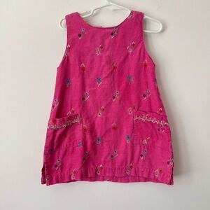 Y2K Pink Corduroy‎ Toddler Dress 3T Embroidered Flowers Floral Cottage Cute Boho